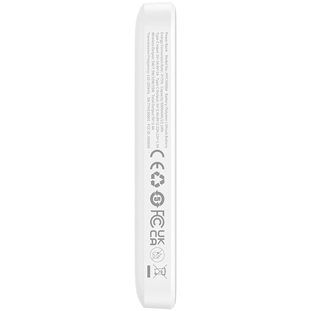 Baseus Magnetic Mini langaton ulkoinen akku, 6000mAh, 20W, PD + FQI, 1 x QI - 1 x USB-C, Valkoinen P10059002223-00