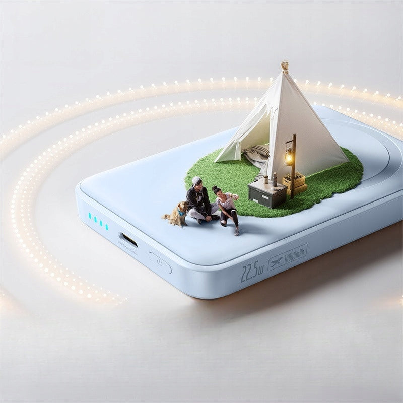 Langaton ulkoinen akku Baseus EnerFill FM11 Ultra-Mini, 10000mAh, 22,5W, PD + FQI, 1 x QI - 1 x USB-C, Sininen P1008210E313-00