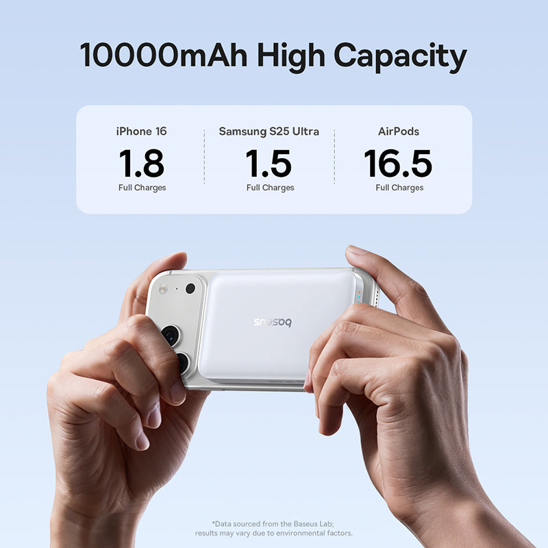 Langaton ulkoinen akku Baseus EnerFill FM11, 10000mAh, 30W, PD + FQI, 1 x QI - 1 x USB-C, Valkoinen