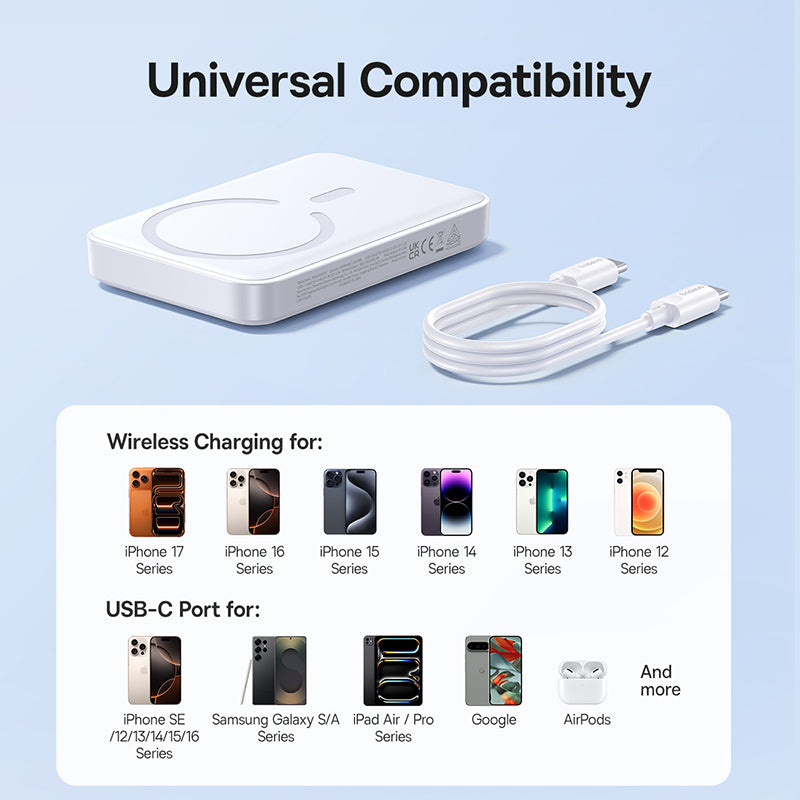 Langaton ulkoinen akku Baseus EnerFill FM11, 10000mAh, 30W, PD + FQI, 1 x QI - 1 x USB-C, Valkoinen