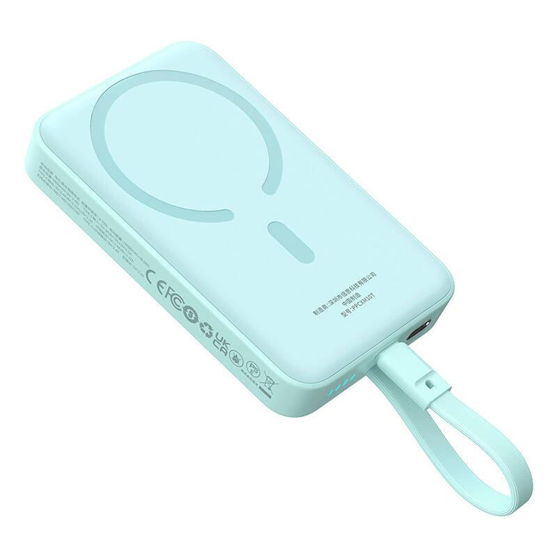 Baseus Magnetic Mini langaton ulkoinen akku, 10000mAh, 30W, PD + FQI, 1 x Lightning - 1 x QI - 1 x USB-C, Sininen P1002210B333-00