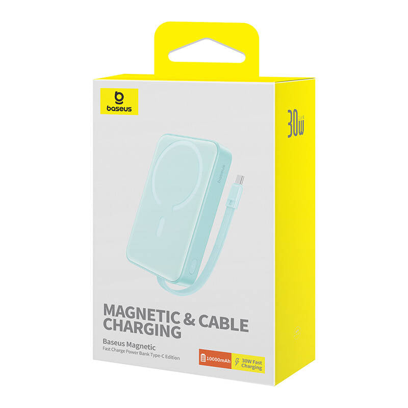 Baseus Magnetic Mini langaton ulkoinen akku, 10000mAh, 30W, PD + FQI, 1 x Lightning - 1 x QI - 1 x USB-C, Sininen P1002210B333-00