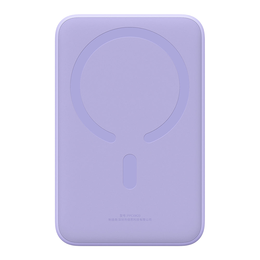 Langaton Baseus Magnetic Mini -ulkoinen akku, 20000mAh, 20W, PD + FQI, 1 x QI - 1 x USB-C, Violetti PPCX150005