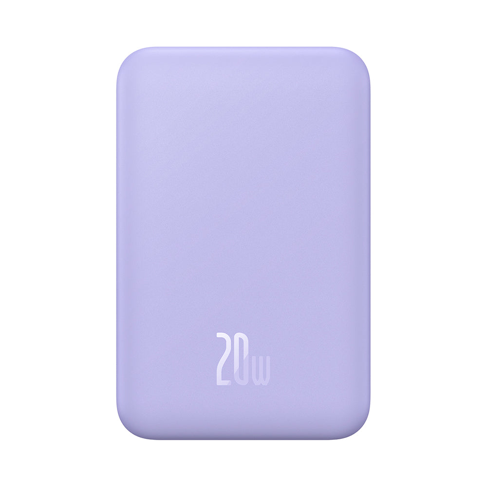 Langaton Baseus Magnetic Mini -ulkoinen akku, 20000mAh, 20W, PD + FQI, 1 x QI - 1 x USB-C, Violetti PPCX150005