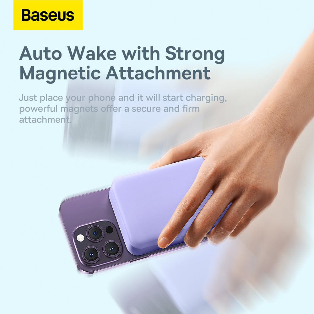 Langaton Baseus Magnetic Mini -ulkoinen akku, 20000mAh, 20W, PD + FQI, 1 x QI - 1 x USB-C, Violetti PPCX150005