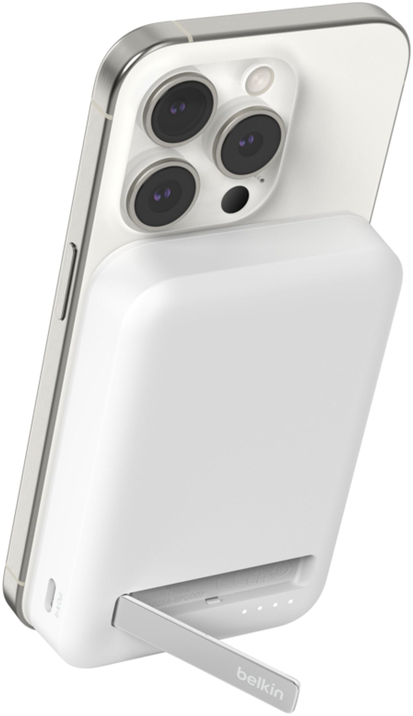 Belkin BoostCharge Pro langaton ulkoinen akku jalustalla, 8000mAh, 15W, FQI, 1 x QI - 1 x USB-C, Valkoinen BPD007btWH