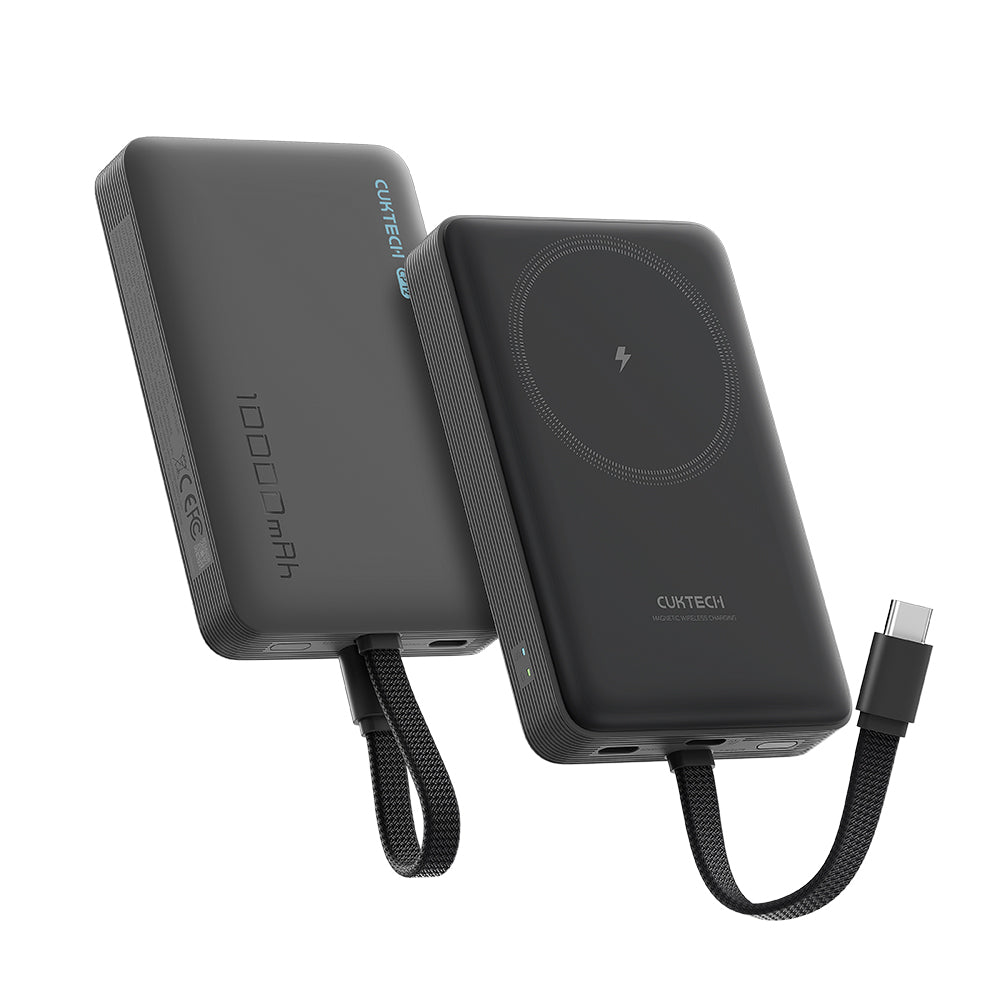 Langaton ulkoinen akku Cuktech WPB100L, 10000mAh, 22.5W, PD + FQI, 1 x QI - 2 x USB-C, Musta CKWPB100LGLBK