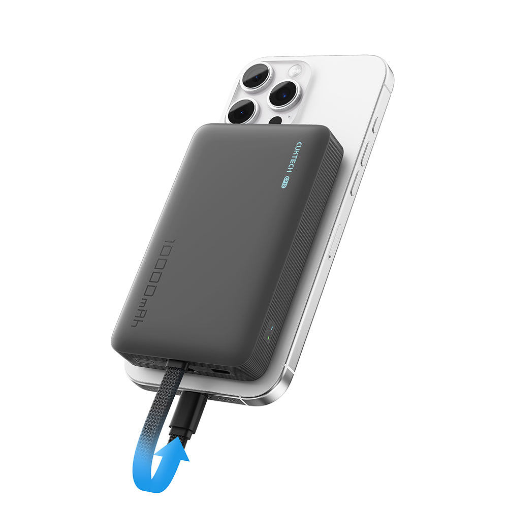 Langaton ulkoinen akku Cuktech WPB100L, 10000mAh, 22.5W, PD + FQI, 1 x QI - 2 x USB-C, Musta CKWPB100LGLBK