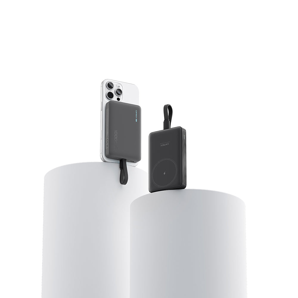 Langaton ulkoinen akku Cuktech WPB100L, 10000mAh, 22.5W, PD + FQI, 1 x QI - 2 x USB-C, Musta CKWPB100LGLBK