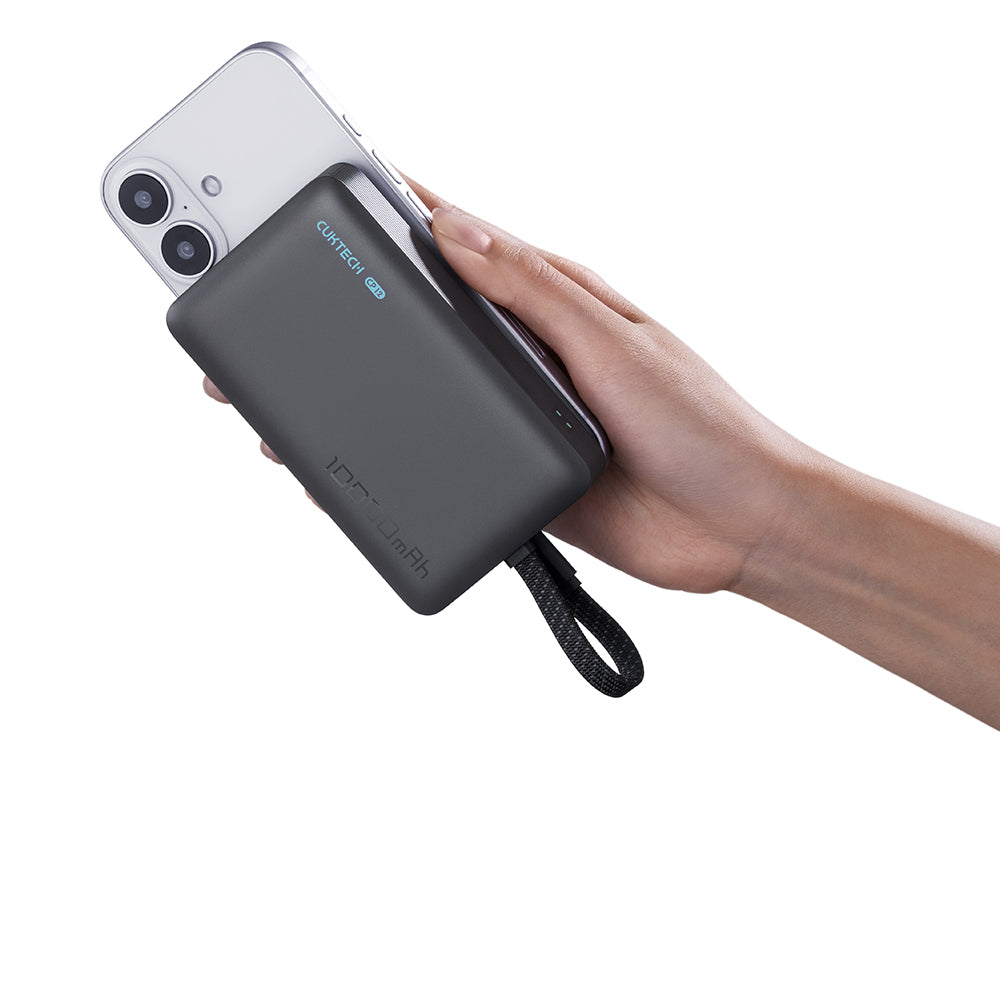 Langaton ulkoinen akku Cuktech WPB100L, 10000mAh, 22.5W, PD + FQI, 1 x QI - 2 x USB-C, Musta CKWPB100LGLBK