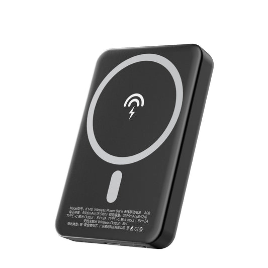 Dudao K14S langaton ulkoinen akku, 5000mAh, 10W, PD + QI, 1 x QI - 1 x USB-C, Musta