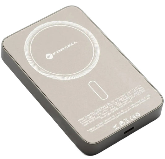 Langaton ulkoinen akku Forcell F10K8, 10000mAh, 15W, PD + FQI, 1 x QI - 1 x USB-C, Kultainen