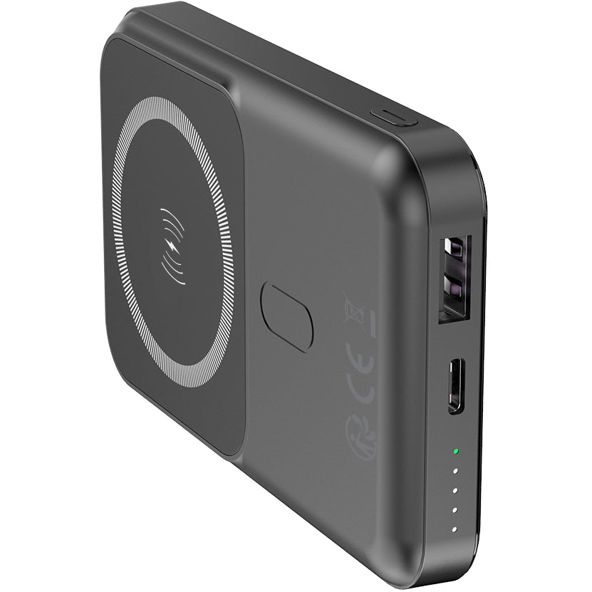Forever MATB-100 Langaton ulkoinen akku, 10000mAh, 22,5W, QC + PD + FQI, 1 x QI - 1 x USB-A - 1 x USB-C, musta
