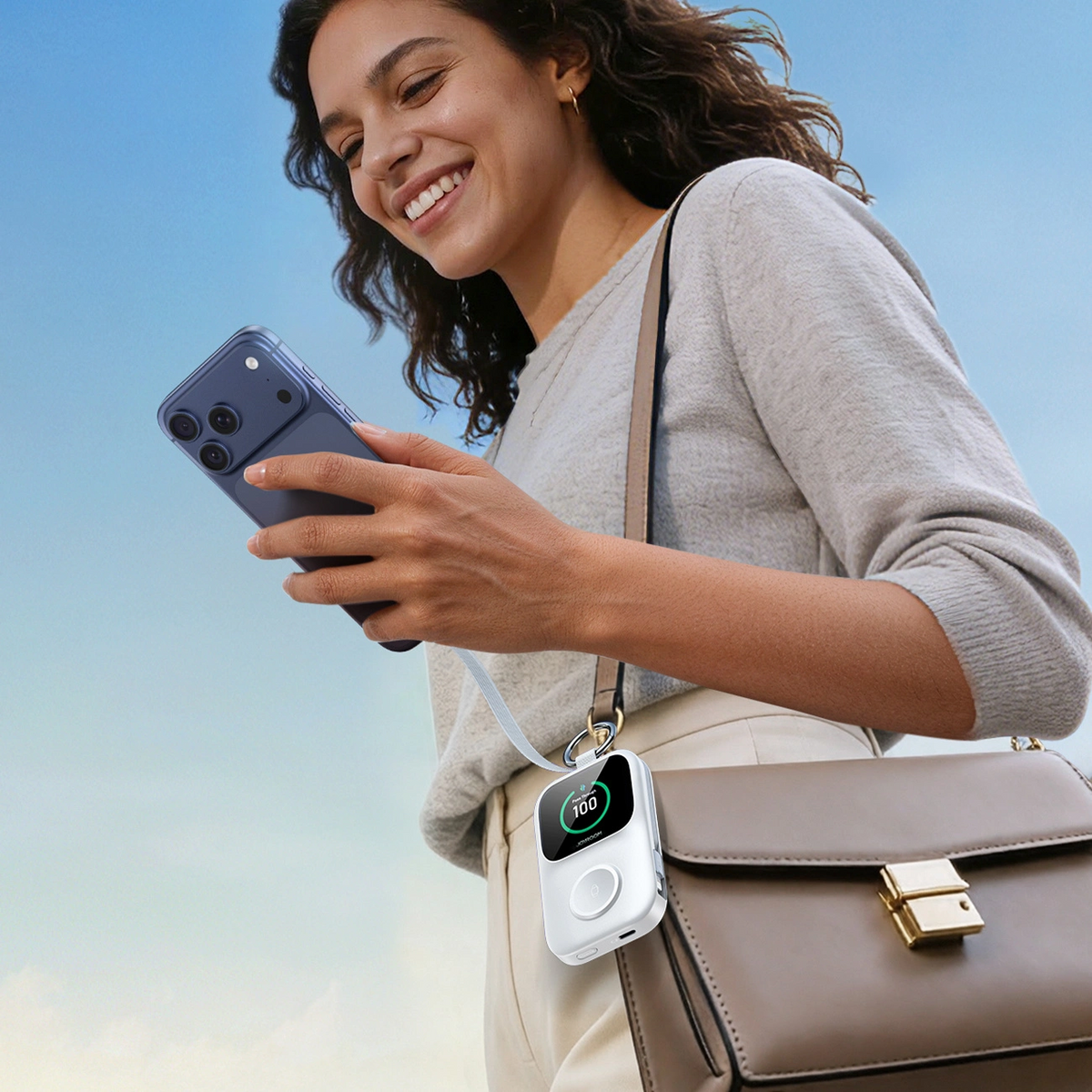 Langaton ulkoinen akku Joyroom JR-W19, 5000mAh, 20W, QC + PD, 1 x Lightning - 1 x QI - 2 x USB-C, Valkoinen