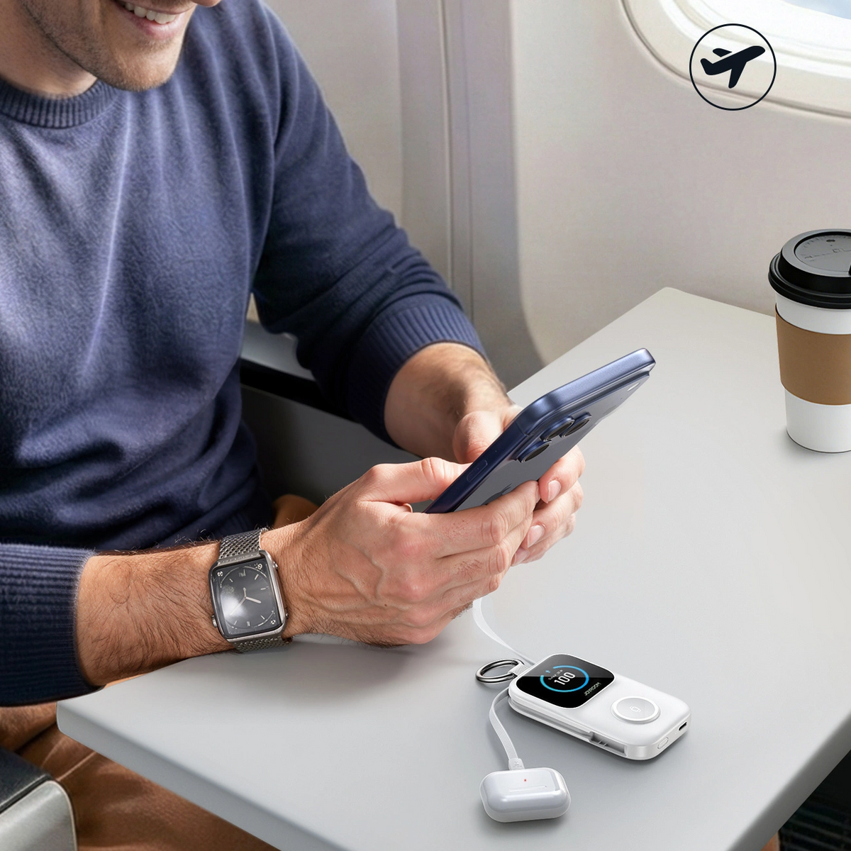 Langaton ulkoinen akku Joyroom JR-W19, 5000mAh, 20W, QC + PD, 1 x Lightning - 1 x QI - 2 x USB-C, Valkoinen