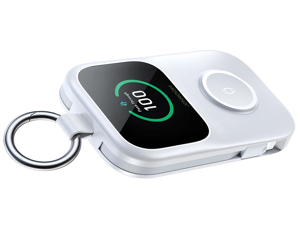 Langaton ulkoinen akku Joyroom JR-W19, 5000mAh, 20W, QC + PD, 1 x Lightning - 1 x QI - 2 x USB-C, Valkoinen