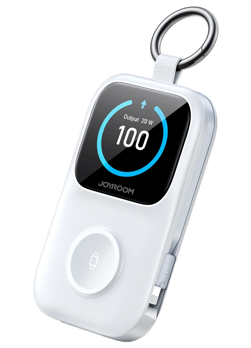 Langaton ulkoinen akku Joyroom JR-W19, 5000mAh, 20W, QC + PD, 1 x Lightning - 1 x QI - 2 x USB-C, Valkoinen