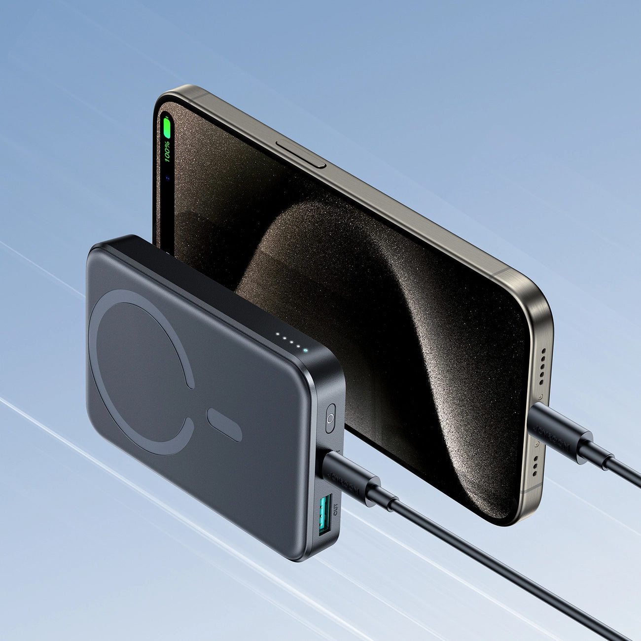 Langaton ulkoinen akku Joyroom JR-W020, 10000mAh, 20W, QC + PD + FQI, 1 x QI - 1 x USB-A - 1 x USB-C, Musta