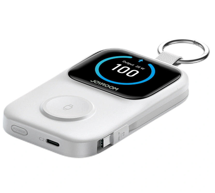 Langaton ulkoinen akku Joyroom JR-W19, 5000mAh, 20W, QC + PD, 1 x Lightning - 1 x QI - 2 x USB-C, Valkoinen