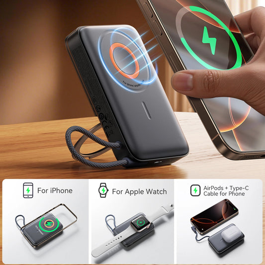 Langaton ulkoinen akku Joyroom JR-PBM02, 10000mAh, 22.5W, PD + FQI, 1 x QI - 2 x USB-C, Musta