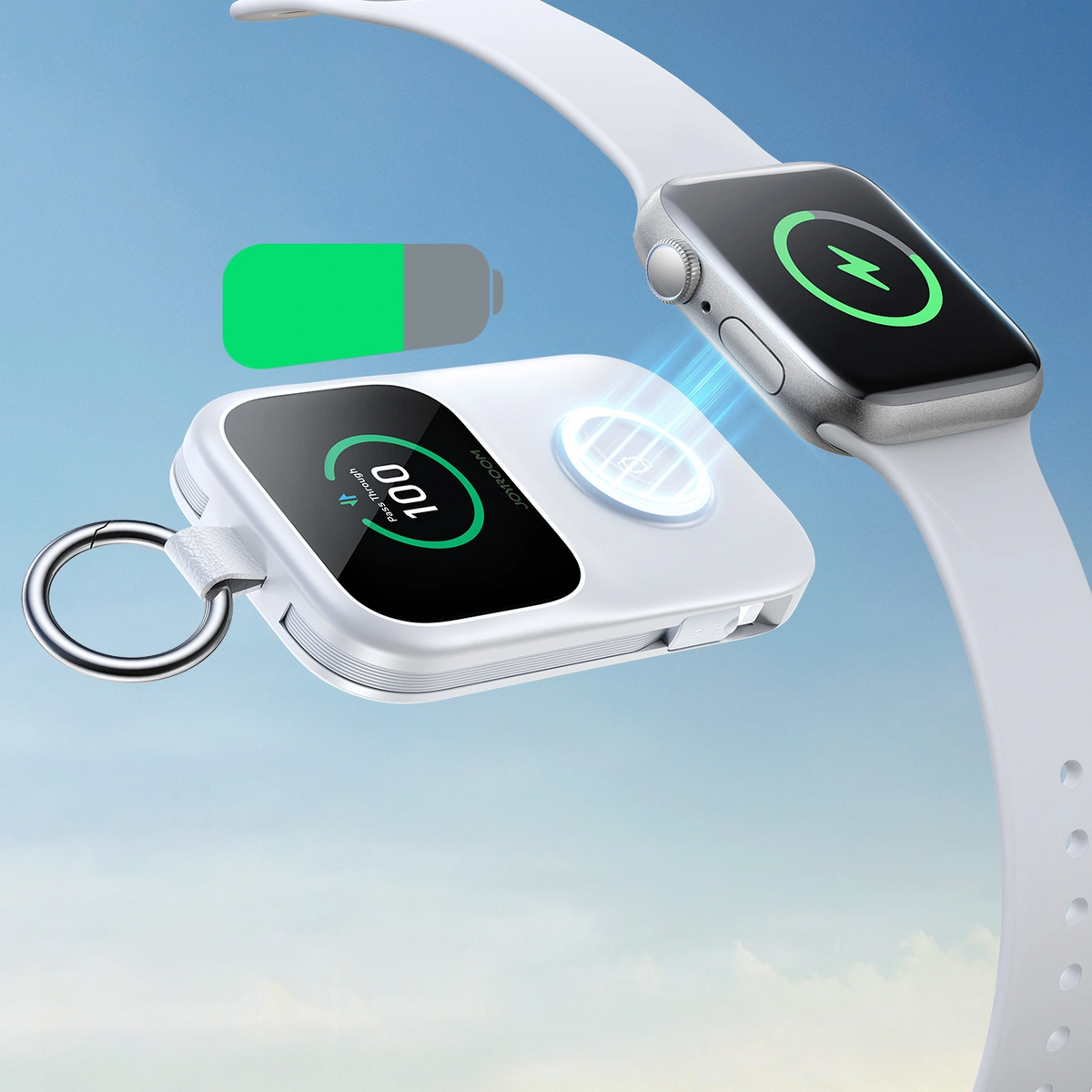 Langaton ulkoinen akku Joyroom JR-W19, 5000mAh, 20W, QC + PD, 1 x Lightning - 1 x QI - 2 x USB-C, Valkoinen