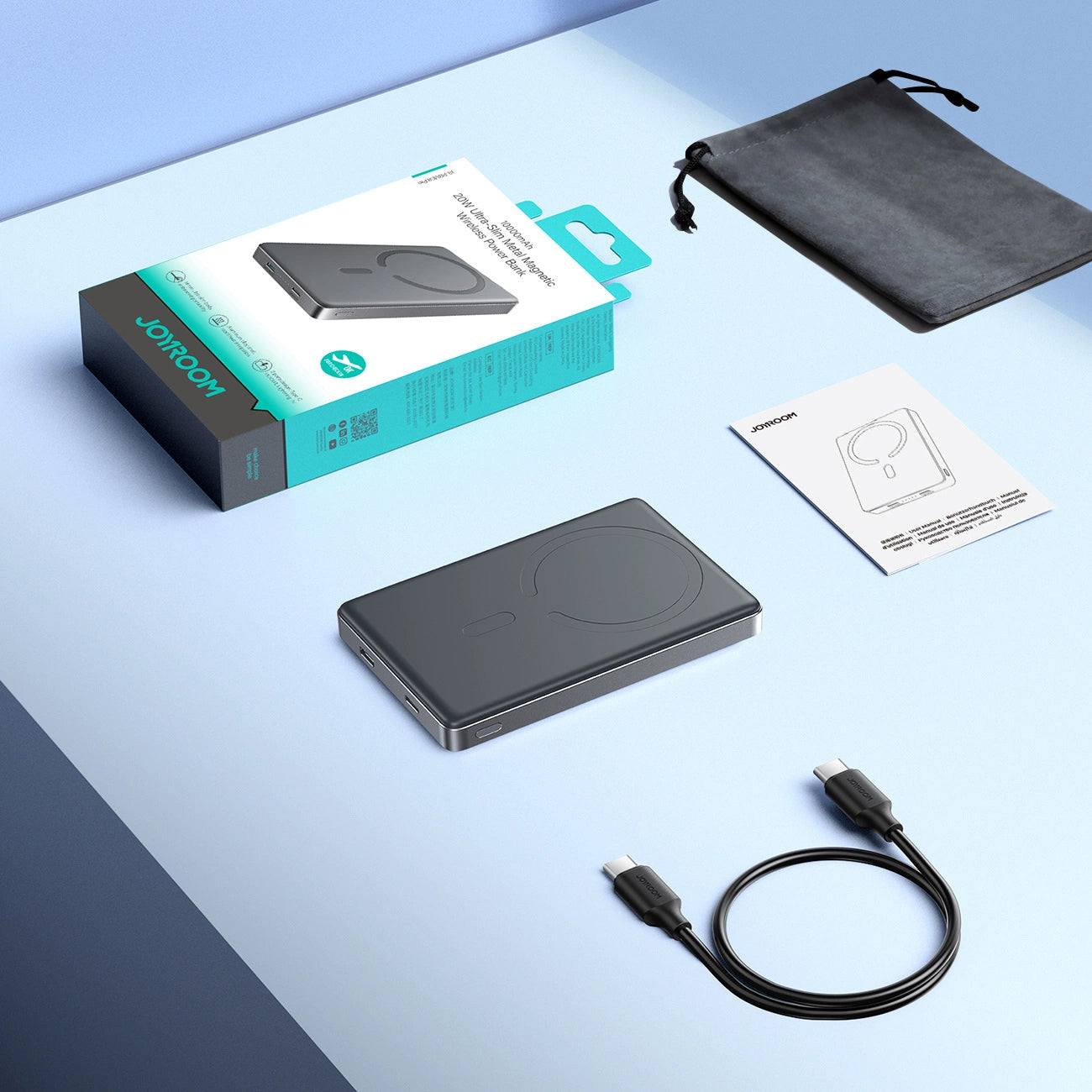 Langaton ulkoinen akku Joyroom JR-PBM08 Pro, 10000mAh, 20W, PD + FQI, 1 x QI - 1 x USB-C, Harmaa