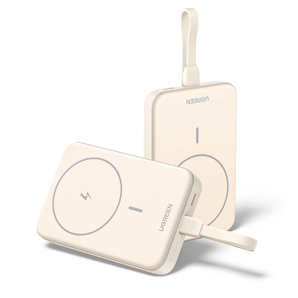 UGREEN PB760 Langaton Ulkoinen Akku, 10000mAh, 20W, PD + FQI, 1 x QI - 1 x USB-C, Beige