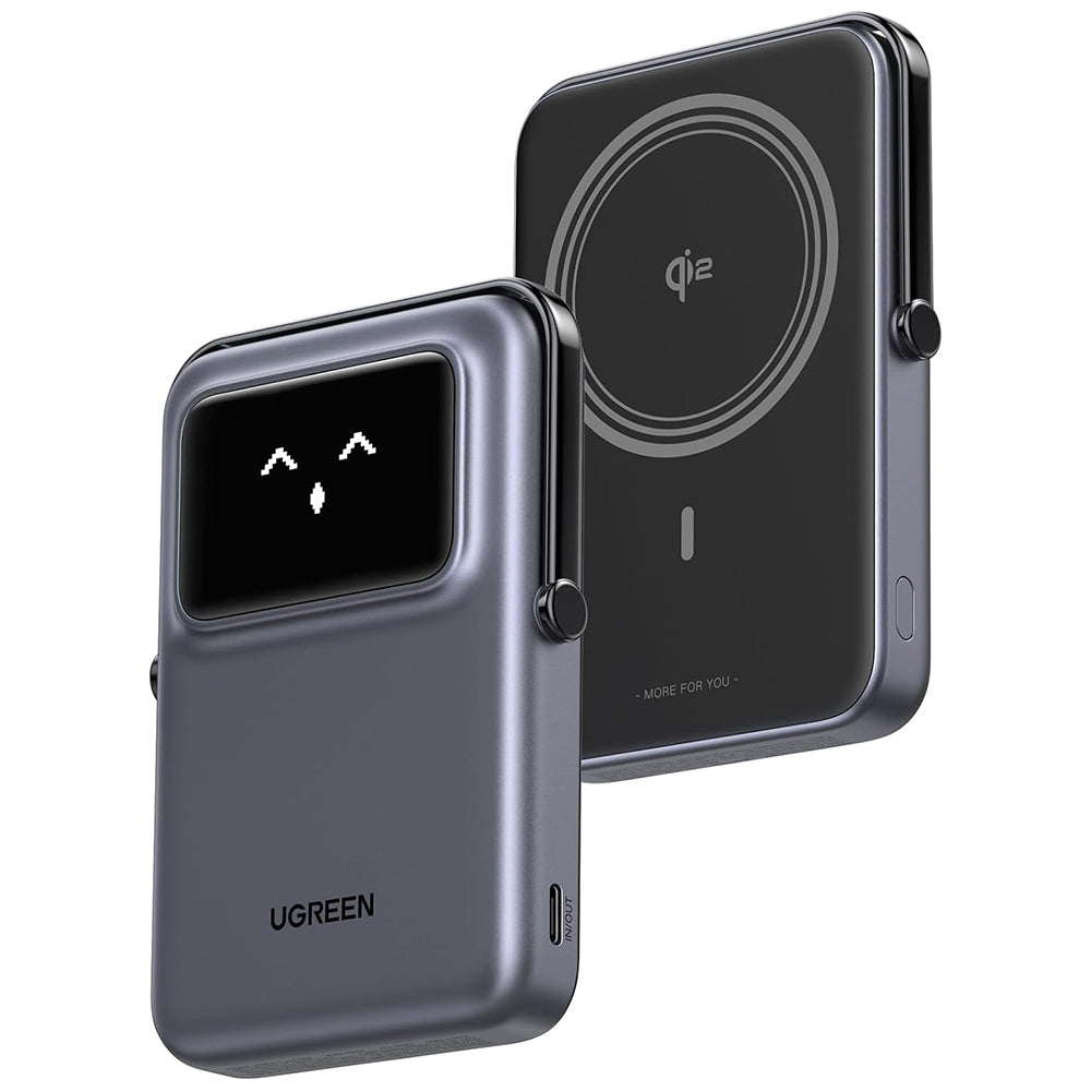 UGREEN PB764 Uno langaton ulkoinen akku, 10000mAh, 20W, PD + FQI, 1 x QI - 1 x USB-C, Harmaa