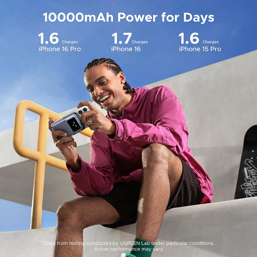 UGREEN PB764 Uno langaton ulkoinen akku, 10000mAh, 20W, PD + FQI, 1 x QI - 1 x USB-C, Harmaa