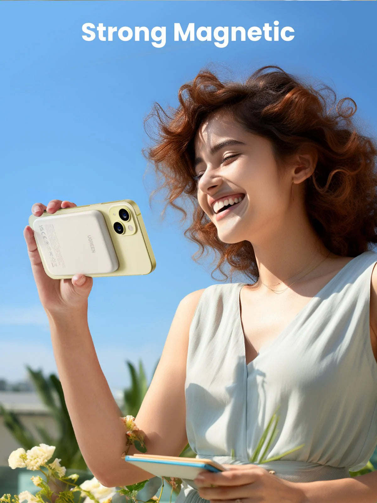 Langaton ulkoinen akku UGREEN PB560, 5000mAh, 15W, PD + QI, 1 x QI - 1 x USB-C, Beige