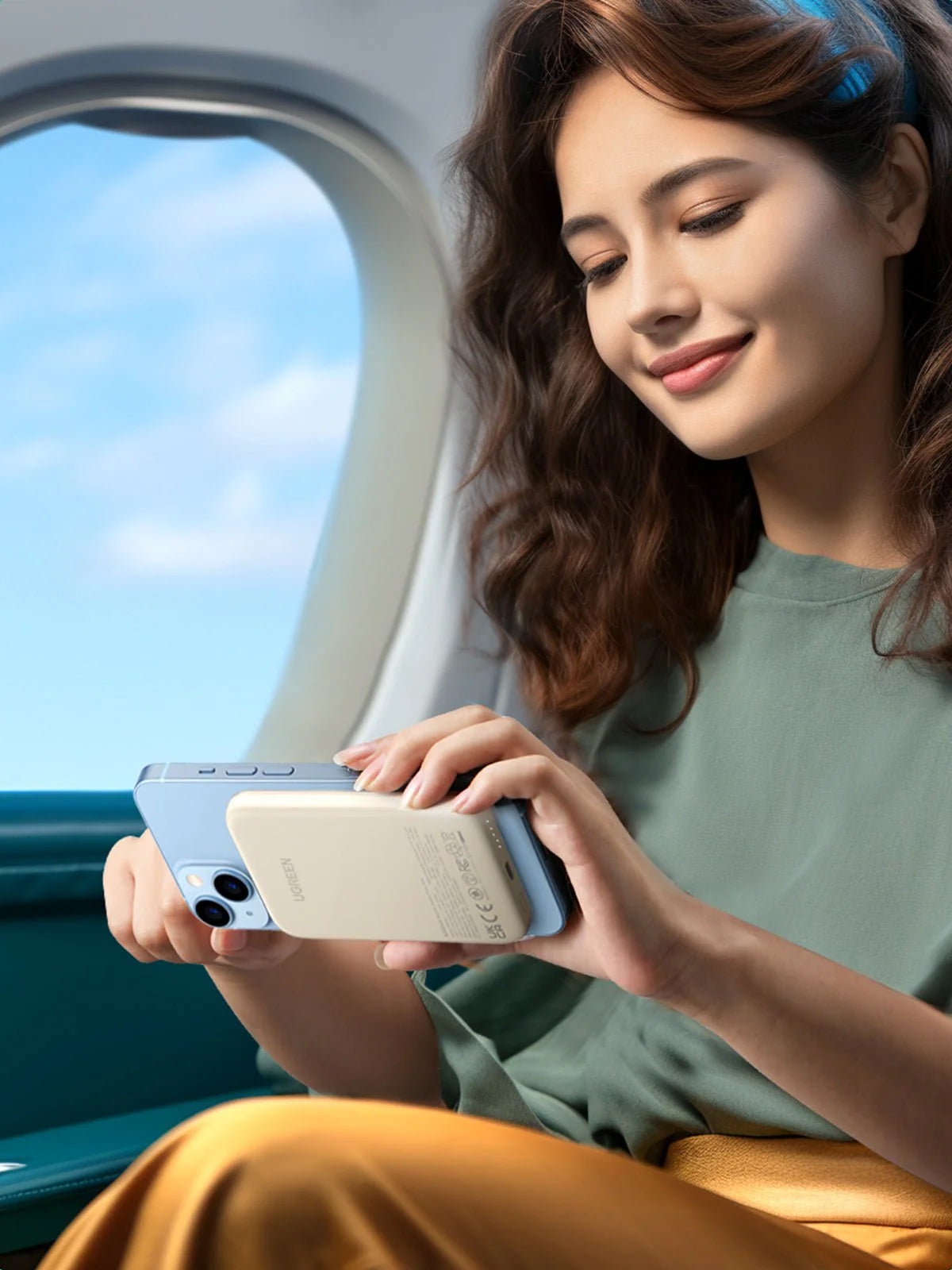 Langaton ulkoinen akku UGREEN PB560, 5000mAh, 15W, PD + QI, 1 x QI - 1 x USB-C, Beige