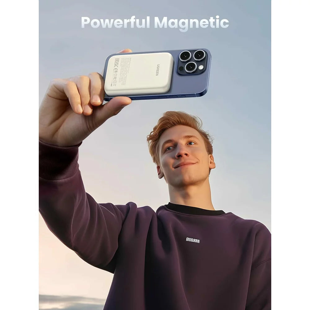 Langaton ulkoinen akku UGREEN PB561, 10000mAh, 20W, PD + FQI, 1 x QI - 1 x USB-C, Beige