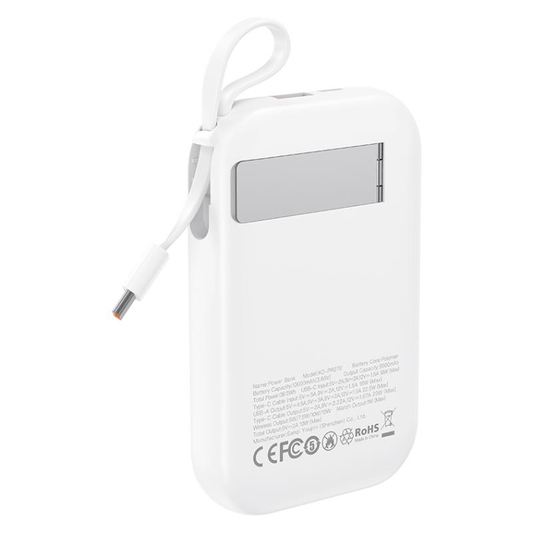 Langaton ulkoinen akku XO Design PR270, 10000mAh, 22.5W, QC + PD + QI, 1 x QI - 1 x USB-A - 1 x USB-C, Valkoinen