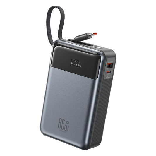 XO Design PR267 Ulkoinen Akku, 20000mAh, 65W, QC + PD, 1 x USB-A - 2 x USB-C, Harmaa