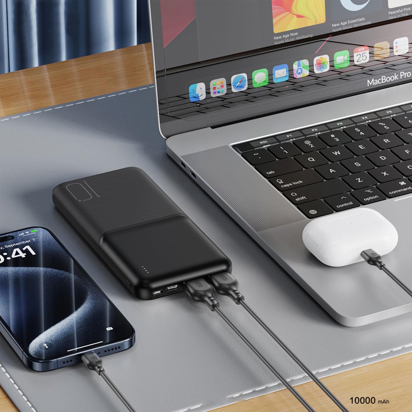 Ulkoinen akku XO Design PR251, 10000mAh, 10W, 2 x USB-A, Musta
