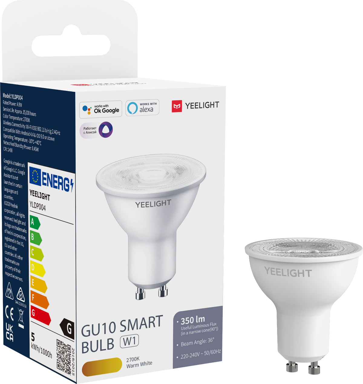 LED-lamppu Yeelight W1, Wi-Fi, GU10, 4.8W, 2700K, 350lm YLDP004