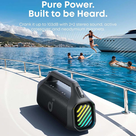 Anker SoundCore Boom 2 Pro kannettava Bluetooth-kaiutin, 140W, TWS, RGB, vedenkestävä, musta A3134A11