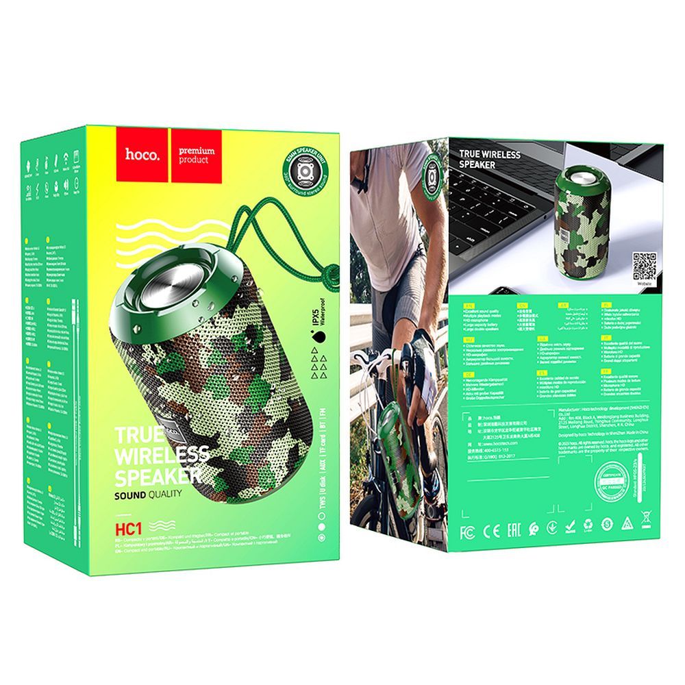 Kannettava Bluetooth-kaiutin HOCO HC1, 5W, TWS, Vedenkestävä, Naamiointi