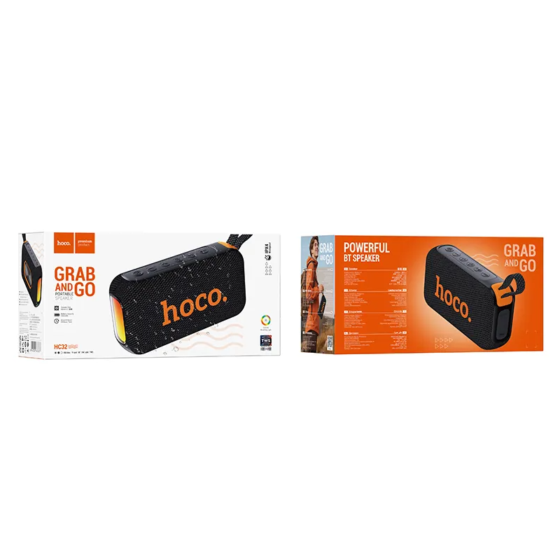Kannettava Bluetooth-kaiutin HOCO HC32, 2 x 10W, TWS, RGB, Musta