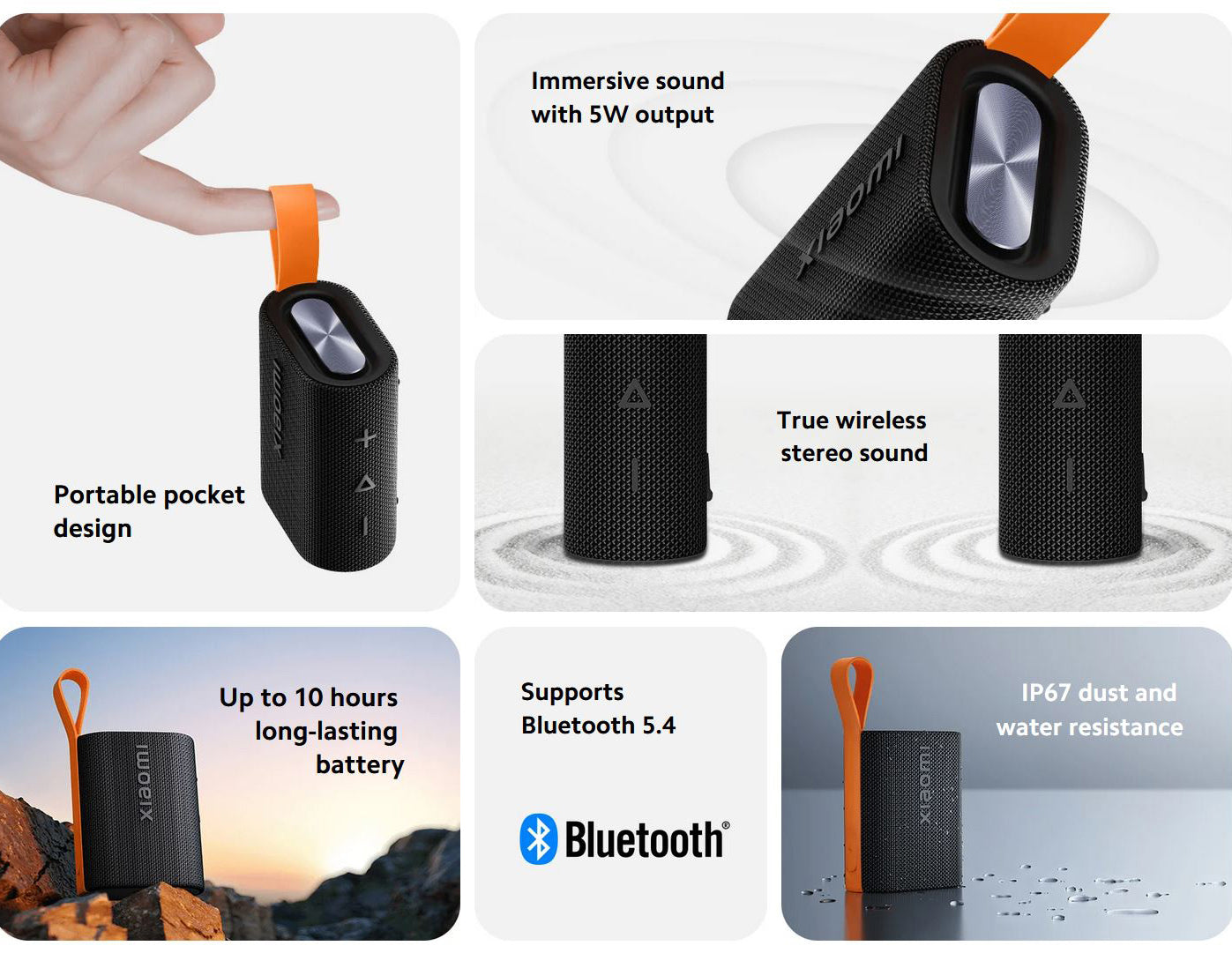 Xiaomi Sound Pocket Bluetooth-kannettava kaiutin, 5W, vedenkestävä, musta QBH4269GL