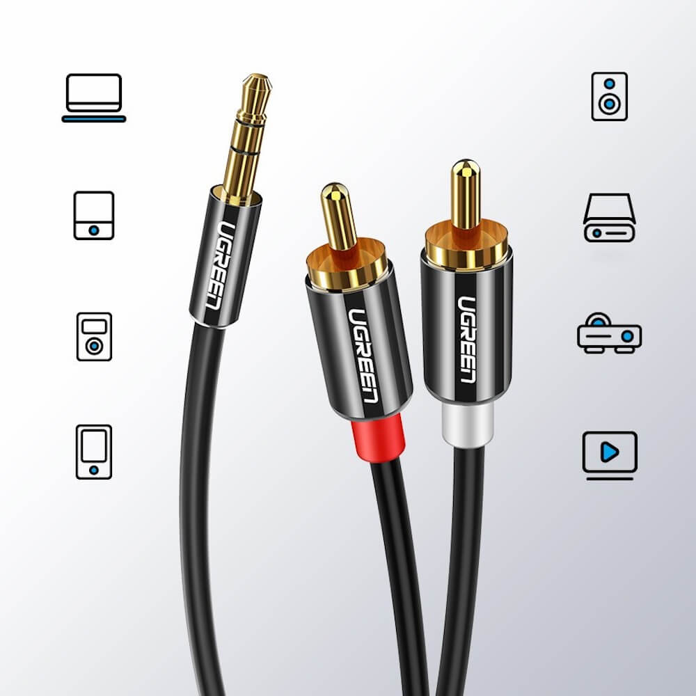 Audiojohto 3.5mm - 2 x RCA UGREEN AV116, 1.5m, Musta