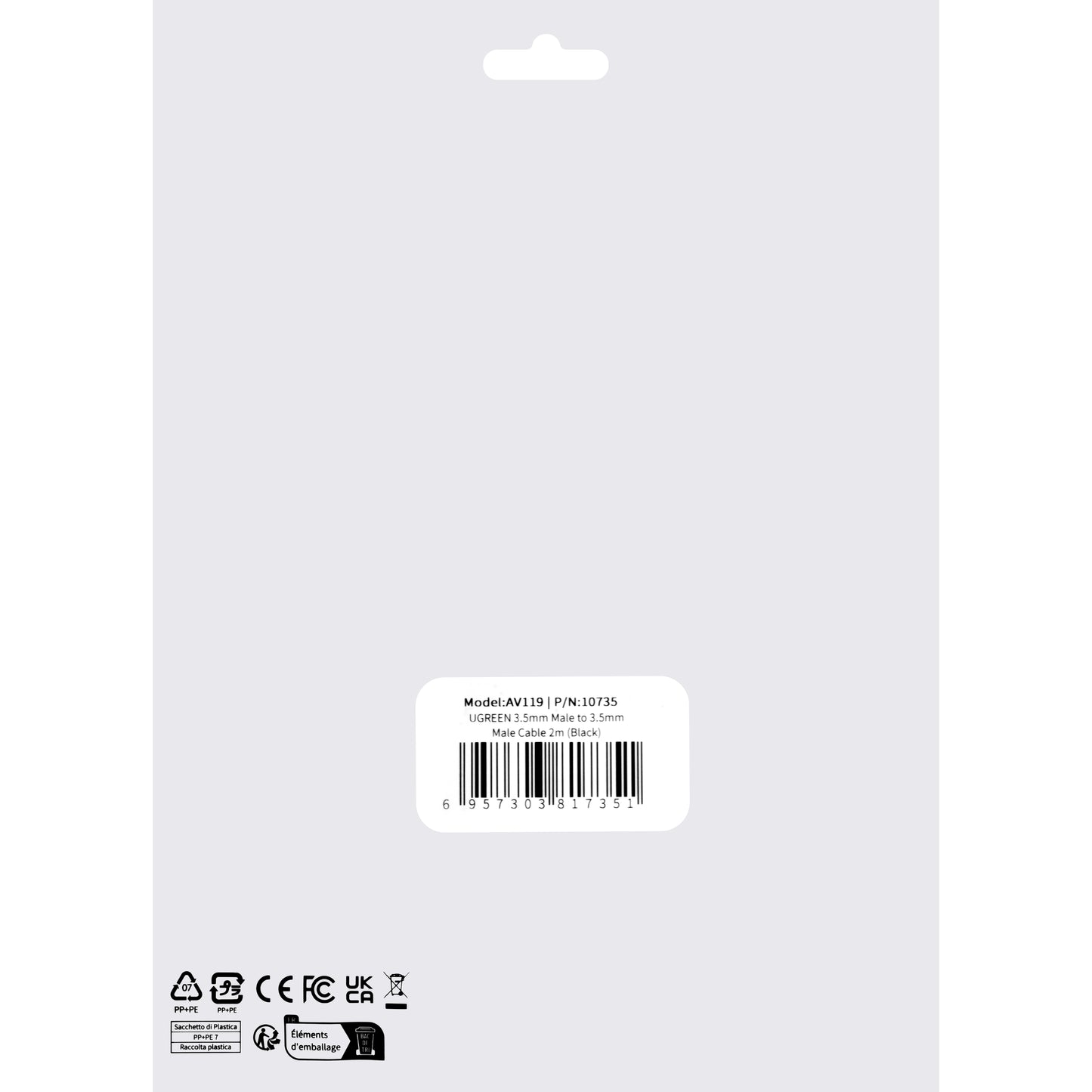 Audiojohto 3.5mm - 3.5mm UGREEN AV119, 2m, Musta
