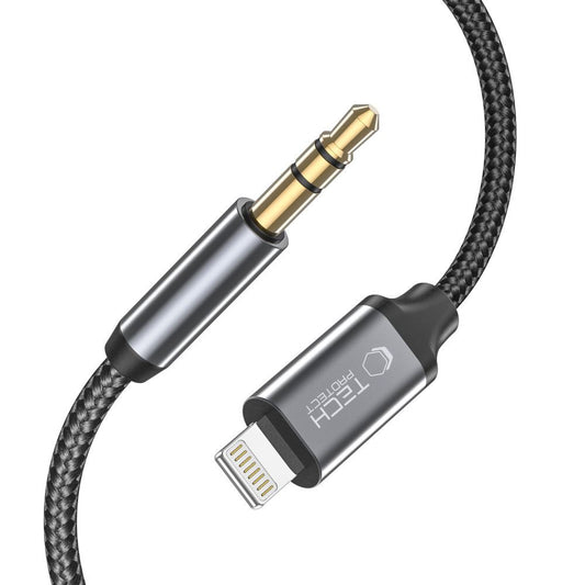 Audio Lightning - 3.5mm Tech-Protect Ultraboost -kaapeli, 1m, Musta