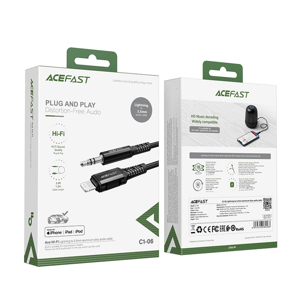 Audio Lightning -kaapeli - 3.5mm Acefast C1-06, 1.2m, Musta