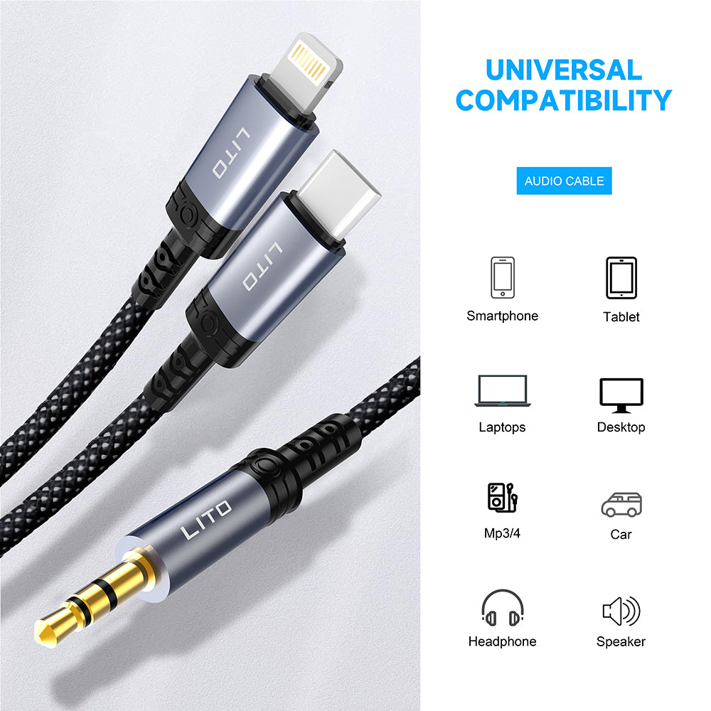 Audio Lightning -kaapeli 3.5mm Lito LA01L, 1m, Musta