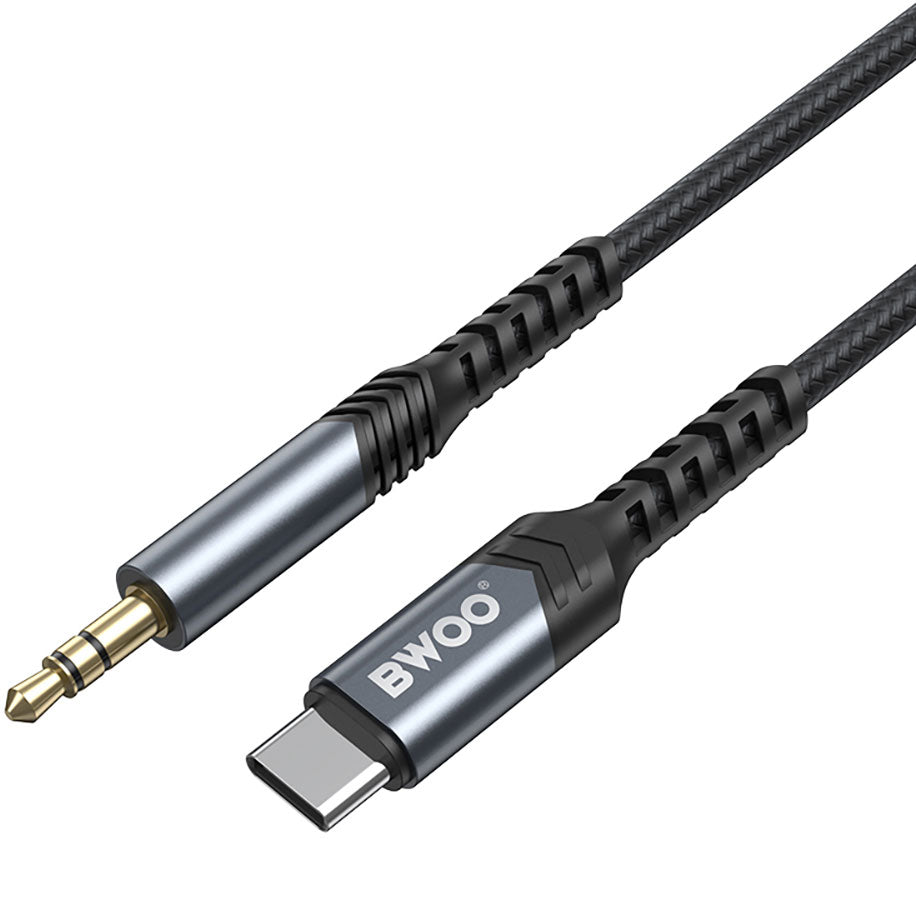 USB-C - 3.5mm BWOO BO-AUX066 -audiokaapeli, 1.2m, Musta