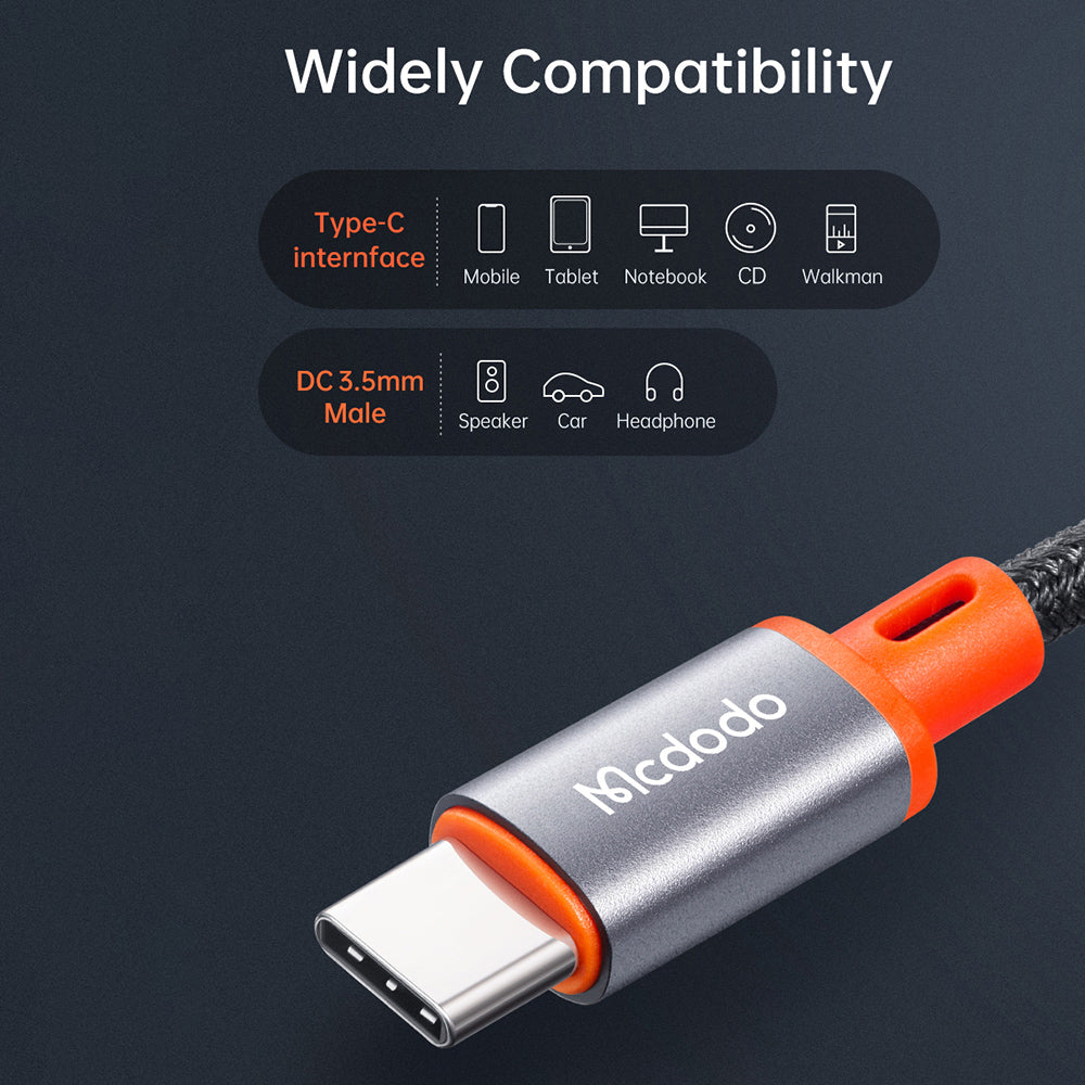 USB-C - 3.5mm McDodo CA-0900 -audiokaapeli, 1.8m, Musta