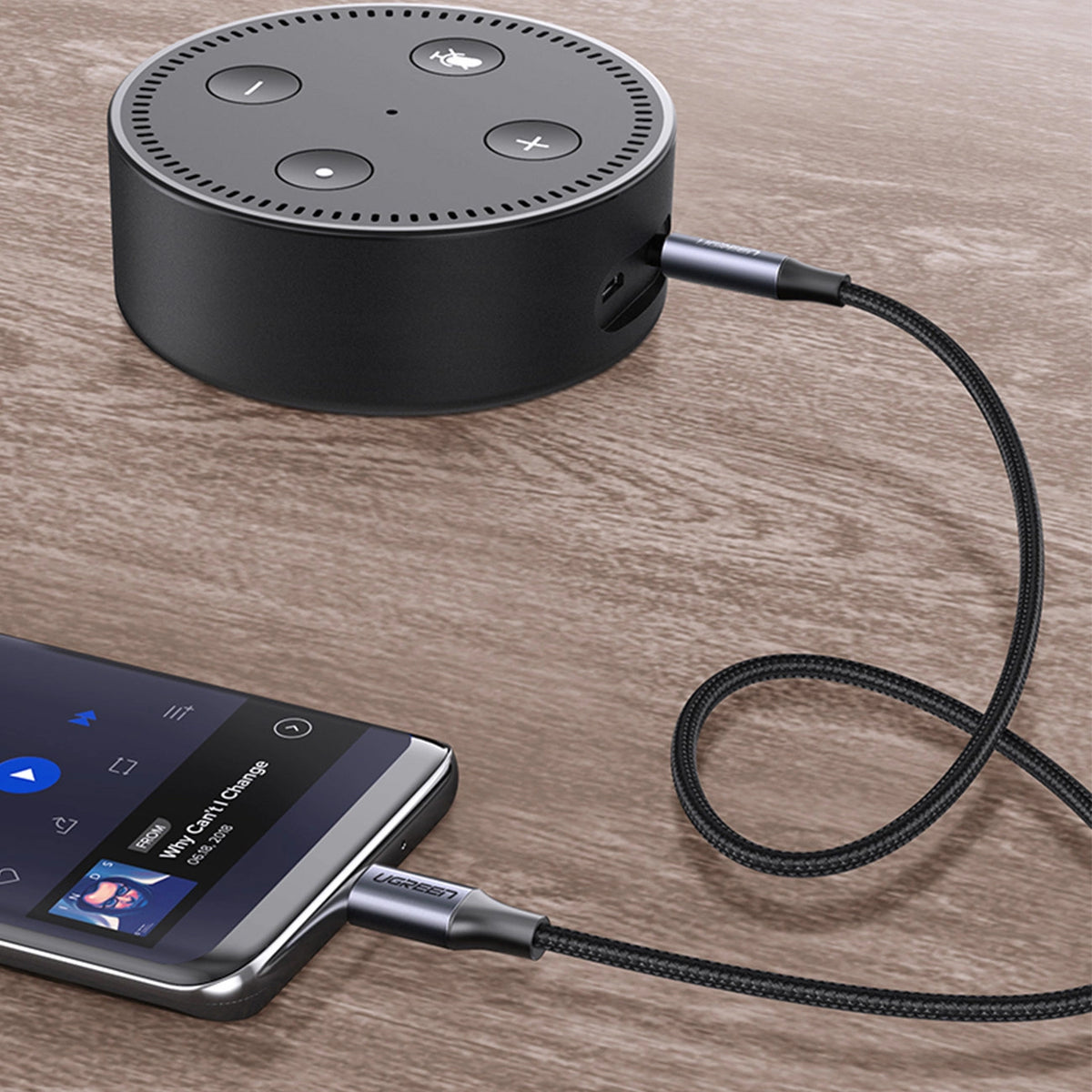 USB-C - 3.5mm UGREEN AV143 -audiokaapeli, 1m, Harmaa