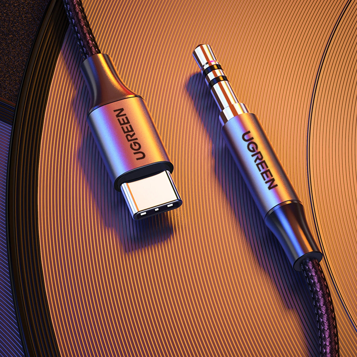 USB-C - 3.5mm UGREEN AV143 -audiokaapeli, 1m, Harmaa