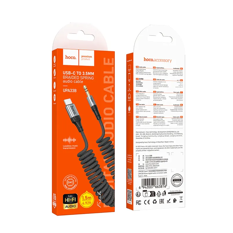 USB-C - 3.5mm HOCO UPA33B -audiokaapeli, 1.5m, Musta
